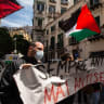 Palestinian sympathizers contest a demonstration in solidarity with the Israeli people on May 14, 2021 in Naples, Italy.