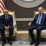 Turkish President Recep Tayyip Erdogan welcomes US President Donald Trump, who is paying an official visit to Turkiye ahead of the 36th NATO Heads of State and Government Summit, at Ankara Airport in Ankara, Turkiye, on July 7, 2026.