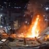 Ultra-Orthodox Jewish protesters set fire to construction materials during a protest against construction work on the Jerusalem Light Rail in the Bar-Ilan area of Jerusalem, June 8, 2026.