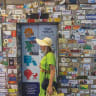 Stickers of persons killed on Oct. 7 and in the ongoing war blanket Tel Aviv’s Hashalom rail station, 2025.