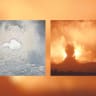 Split screen of two videos of blasts, one shot in thermal imaging, that show the IDF destroying underground infrastructure used by Hezbollah, in Majdal Zoun, southern Lebanon. Videos released June 28.