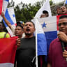 Demonstrators protest against what they say are U.S. threats to Latin American sovereignty during the International Solidarity Action 'United for Peace' in Latin America and the Caribbean, in Panama City, Panama, November 27, 2025.