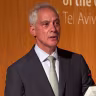 Former White House Chief of Staff Rahm Emanuel speaks at Tel Aviv University on July 8, 2026. 