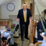 US President Donald Trump speaks to reporters mid-flight in the press cabin of the new, Qatari-gifted Air Force One after changing planes to return to Washington from RAF Mildenhall, Britain, July 8, 2026.