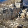 View of a graffiti sprayed by unknown attackers, ancient archeological site of Sebastia, near the West Bank city of Nablus, November 30, 2024.
