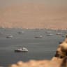 Vessels at the Strait of Hormuz, as seen from Musandam, Oman, June 18, 2026.