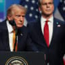 US President Donald Trump reacts as he speaks to the media with US Treasury Secretary Scott Bessent behind him, on the day of a NATO leaders' summit in Ankara, Turkey, July 8, 2026.