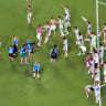 Argentina players celebrate after the match as Argentina qualify for the semi finals of the World Cup.