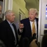 US President Donald Trump, Commerce Secretary Howard Lutnick (L) and US Sen. Lindsey Graham (R-SC) (C) speak to the media aboard Air Force One enroute to Washington, DC on January 04, 2026. 