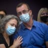 Family members of Maya Vishniak, who was murdered by her partner last month in Ramat Gan, seen at the courtroom of the Tel Aviv District Court on June 28, 2020.