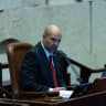 Knesset Speaker Amir Ohana speaks during a plenum session at the assembly hall of the Knesset, the Israeli parliament in Jerusalem, May 20, 2026.