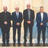 VATICAN AMBASSADOR to Israel Archbishop Giorgio Lingua (center) and the delegation, together with Isaac Molcho and Yasha Grobman of the Israel Museum. 