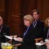 Archbishop Sarah Mullally addresses the Church of England General Synod at The Church House on February 10, 2026 in London, England; illustrative