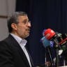Iran's former president Mahmoud Ahmadinejad reads his statement while attending a press center after registering as a candidate for June 18, presidential elections, in the Iranian Interior Ministry building on May 12, 2021 in Tehran, Iran.