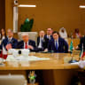 US President Donald Trump speaks at the Gulf Cooperation Council (GCC), in front of U.S. Secretary of State Marco Rubio and Defense Secretary Pete Hegseth, in Riyadh, Saudi Arabia, May 14, 2025.