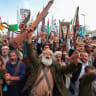 Armed Yemeni supporters of the Iran-backed Houthi terrorist organization brandish their weapons during a protest against US strikes on Iran in Sanaa on July 10, 2026. 