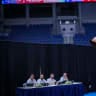 Gymnasts compete during the Israeli Gymnastics Championships and the Maccabiah Gymnastics Championships at Pais Arena in Jerusalem, July 10, 2026. 
