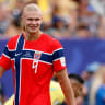 Erling Haaland of Norway in action during the FIFA World Cup 2026 Round Of 16 match between Brazil and Norway at New York New Jersey Stadium on July 5, 2026 in East Rutherford, New Jersey. 