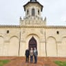PAGODA TURRETS of Chateau Cos d’Estournel: The writer (L) with Menachem Israelievitch and Olivier Cuvelier.