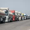 Oil trucks arrive from Iraq, on their way to the Baniyas oil terminal, in Qamishli, Syria, May 11, 2026..
