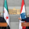Lebanon's Prime Minister Nawaf Salam and Syria's Foreign Minister Asaad Hassan Al-Shaibani attend a joint press conference in Beirut, Lebanon, July 2, 2026