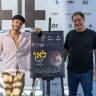 Co-stars Ido Tako (left) and Ihab Salami with a poster of their film, Where To?, directed by Assaf Machnes, at its premiere at the Jerusalem Film Festival. 