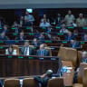 Prime Minister Benjamin Netanyahu attends a vote at the plenum hall of the Knesset, the Israeli parliament in Jerusalem, on July 16, 2026.
