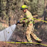 Firefighter works to extinguish the flames after a wildfire broke out in Samaria on July 18.