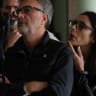 Guido Chiesa (left) looking at a monitor with screenwriter Nicoletta Micheli 