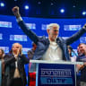 Yair Golan, chairman of The Democrats party, with party members following the announcement of the results of The Democrats party primaries ahead of the upcoming elections, in Tel Aviv, Israel, July 20, 2026. 