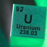 A block with the symbol, atomic number and mass number of Uranium (U) element, in this illustration taken January 21, 2026.