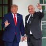  U.S. President Donald Trump (L) greets President of Lebanon Joseph Aoun as he arrives at the White House on July 21, 2026 in Washington, DC.