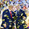 FIFA President Gianni Infantino (L) and United States of America President Donald Trump (R) look on following the FIFA World Cup 2026 Final match between Spain and Argentina at New York New Jersey Stadium on July 19, 2026 in East Rutherford, United States.