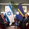 Foreign Minister Gideon Sa'ar with Lionel Aingimea, Nauru's deputy president and foreign affairs minister. 