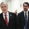 US Representative Andy Biggs (L), Republican from Arizona, arrives for a House Oversight Committee closed-door virtual deposition with Ghislaine Maxwell on Capitol Hill in Washington, DC, on February 9, 2026. 