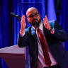 Gabriel Perez checks a teleprompter before Republican presidential nominee and former U.S. President Donald Trump arrives to speak following early results from the 2024 U.S. presidential election in Palm Beach County Convention Center, in West Palm Beach, Florida, U.S., November 6, 2024. 