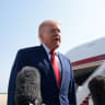 US President Donald Trump speaks to the media as he departs for Dover, Delaware, to attend the dignified transfer of US Army service members killed in Jordan and Iraq, July 22, 2026