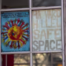A sign at Harvard Hillel in Cambridge, Massachusetts, in the aftermath of the Oct. 7 attacks in Israel, on December 12, 2023.