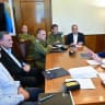 (From R-L) Prime Minister Benjamin Netanyahu, National Security Council head Shmuel Ben-Ezra, military secretary Maj.-Gen. Guy Markizeno, IDF chief Lt.-Gen. Eyal Zamir, IDF Intelligence head Maj.-Gen. Shlomi Binder, Defense Minister Israel Katz, and Shin Bet head David Zini consult, July 24, 2026.