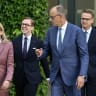 German Chancellor Friedrich Merz (2ndR), outgoing German Health Minister Nina Warken, outgoing parliamentary State Secretary in the Digital Ministry Philipp Amthor and outgoing Secretary General of Germany's Christian Democratic Union (CDU) Carsten Linnemann (R), July 23, 2026.