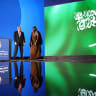 US President Donald Trump and Crown Prince and Prime Minister Mohammed bin Salman of Saudi Arabia arrive at the US-Saudi Investment Forum at the Kennedy Center on November 19, 2025 in Washington, DC. 