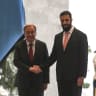 Syria's President Ahmed al-Sharaa (R) receives UN Secretary-General Antonio Guterres at the People's Palace in Damascus on July 25, 2026.