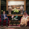 US Secretary of State Marco Rubio (L) meets Saudi Foreign Minister Faisal bin Farhan al-Saud during his visit to the Middle East to discuss the interim deal between the US and Iran with Arab Gulf allies, in Manama on June 25, 2026.