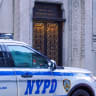 An NYPD vehicle is seen outside of the Congregation Temple Emanu-El in New York City in 2025.