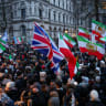 Demonstrators gather as Stop the Hate UK holds a protest calling on British Prime Minister Keir Starmer to support the Iranian people, proscribe the Islamic Revolutionary Guard Corps (IRGC) and free Iran from the Islamic Republic, outside Downing Street, London, Britain, January 11, 2026