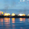 Explosions take place on the deck of the Greek-flagged oil tanker Sounion on the Red Sea, in this handout picture released August 29, 2024. 