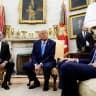 U.S. President Donald Trump and U.S. Vice President JD Vance meet Israeli Prime Minister Benjamin Netanyahu at the White House in Washington, U.S., February 4, 2025. 