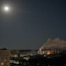 A large column of smoke rises over Kyiv at night shortly after a Russian missile strike during an overnight missile and drone attack on July 1, 2026 in Kyiv, Ukraine.