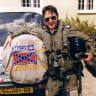 Posing with the back end of his beloved jeep ‘General Lee’ after flying in an Israeli Air Force F-4 Phantom fighter jet in 2001.