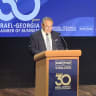 Itsik Moshe speaking at an event marking 30 years of the Israel-Georgia Business Chamber, July, 2026.